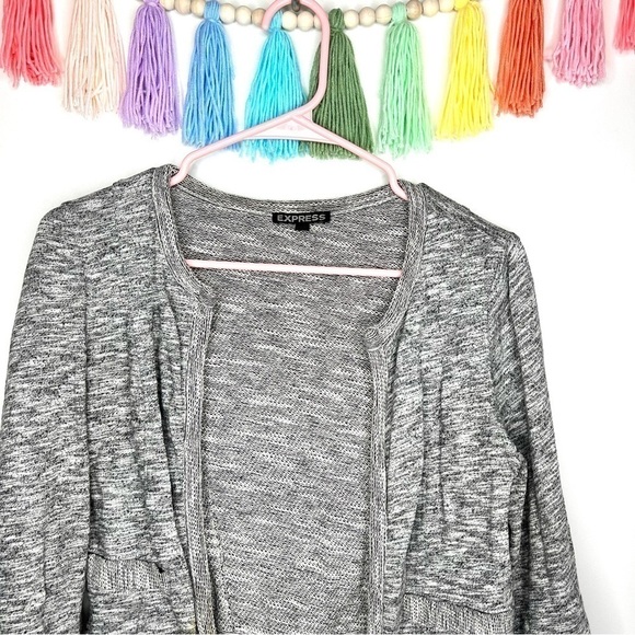 Express Gray Knit Beaded Cropped Cardigan 3/4 Sleeve Blazer Size Extra Small - Picture 12 of 12